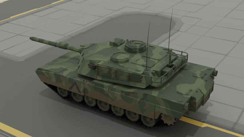 Render of a low poly tank with camouflage material.